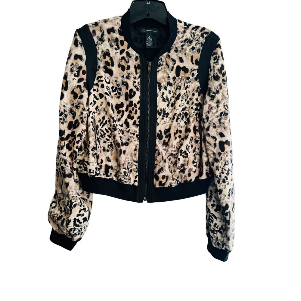 INC Size Medium Leopard Print Bomber Jacket Medium